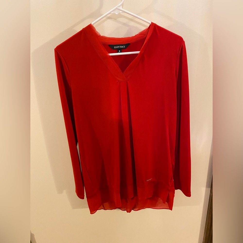 Red V-neck Ellen Tracy Blouse
